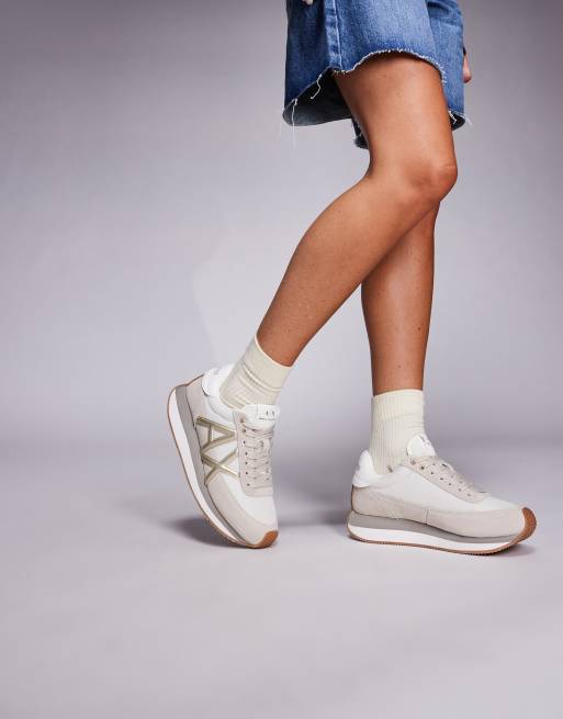 Armani Exchange - Sneakers color cuoio e oro con logo