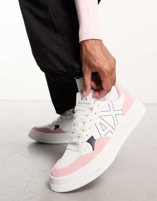 Armani Exchange sneakers in white and pink ASOS