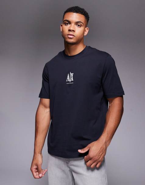 Armani Exchange - Sort kortærmet T-shirt med centralt logo - view 1