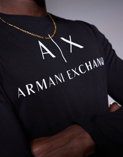 Armani Exchange - Sort langærmet t-shirt med logo på brystet i Slim Fit, 3 af 4