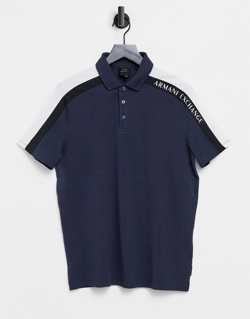 Armani Exchange - Sort poloskjorte med ærmepanel