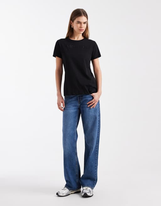 Armani Exchange - Sort T-shirt med rhinstenslogo, 3 af 4