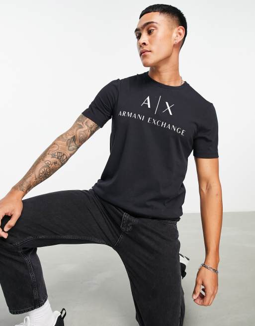 Armani Exchange - Sort T-shirt med tekstlogoprint