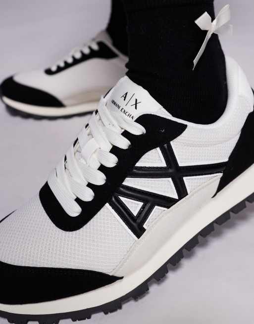 Armani Exchange - Sorte/hvide sneakers med logo i ruskindsblanding, 5 af 5