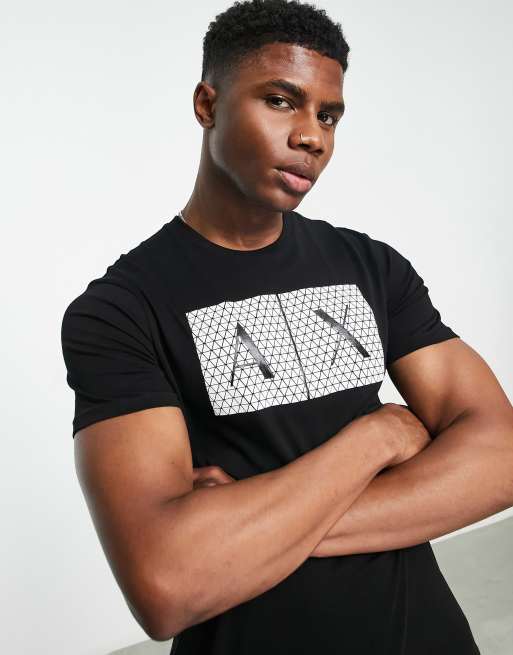 Armani Exchange spotted text logo print t-shirt in black | ASOS