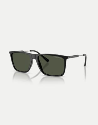 Armani Exchange Square polarised sunglasses with green lens in shiny black