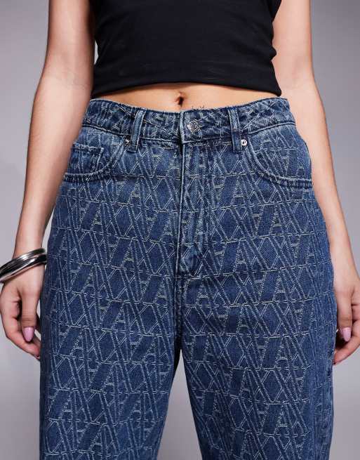 パンツ ARMANI EXCHANGE archive loose straight Armani Exchange straight leg monogram jeans in mid blue | ASOS