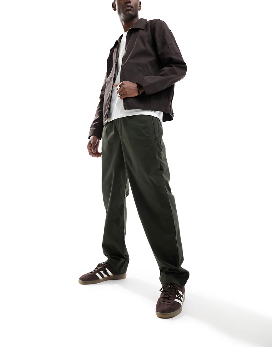 Armani Exchange straight leg worker style trousers in khaki-Green