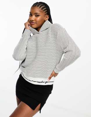 Armani Exchange stripe hoodie in off white