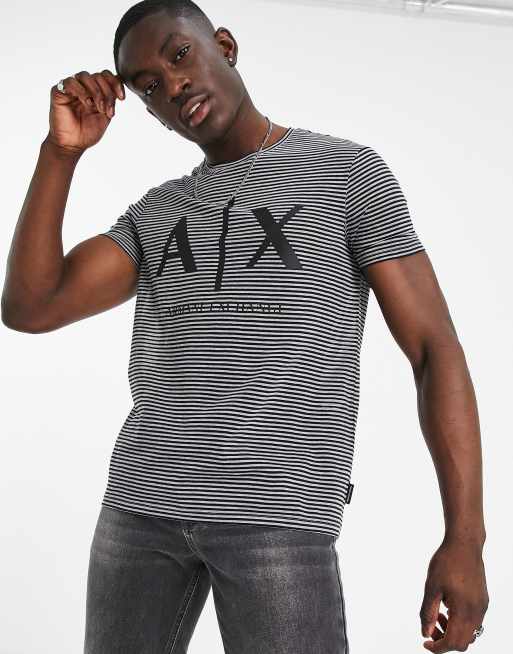 Armani Exchange stripe logo t shirt in black ASOS