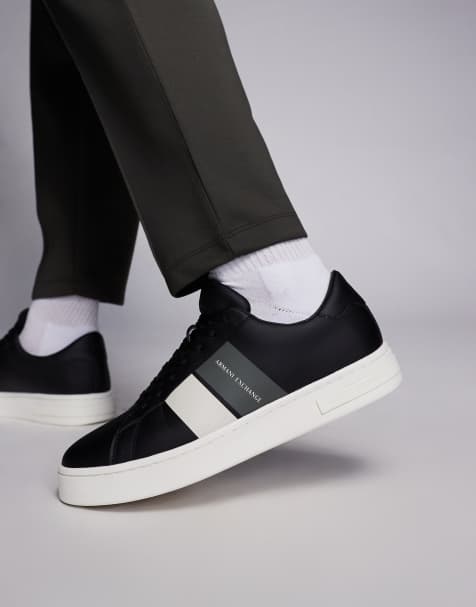 Armani Exchange striped logo trainer in black - view 1