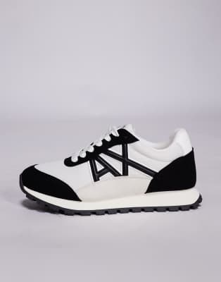 Armani Exchange Suede Mix Logo Sneakers In Black