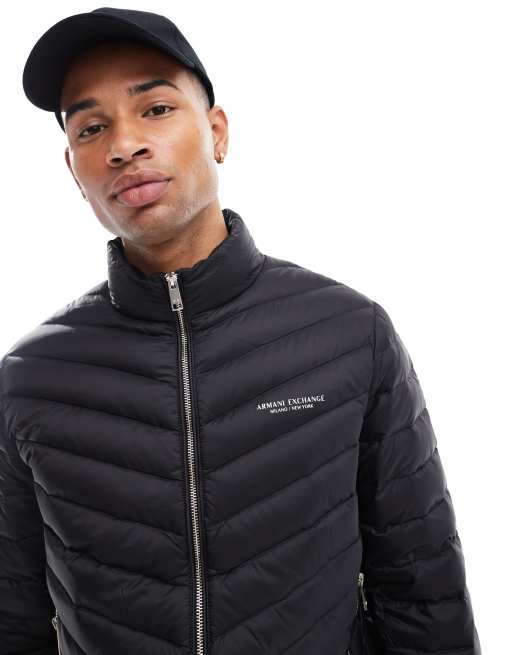 Armani Exchange – Svart/grå, lätt pufferjacka med logga, 4 av 4