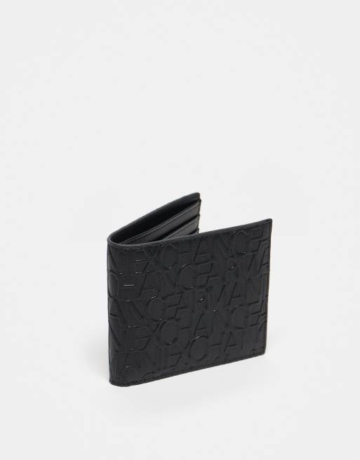 Armani Exchange – Svart, vikbar plånbok med präglad, heltäckande logga