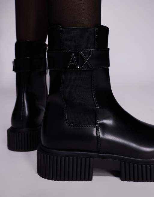 Armani Exchange – Svarta ankelboots med spänne med logga, 2 av 4