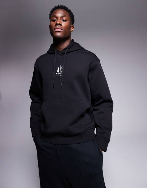 Armani Exchange - Sweat à capuche avec logo au centre - Noir - view 1