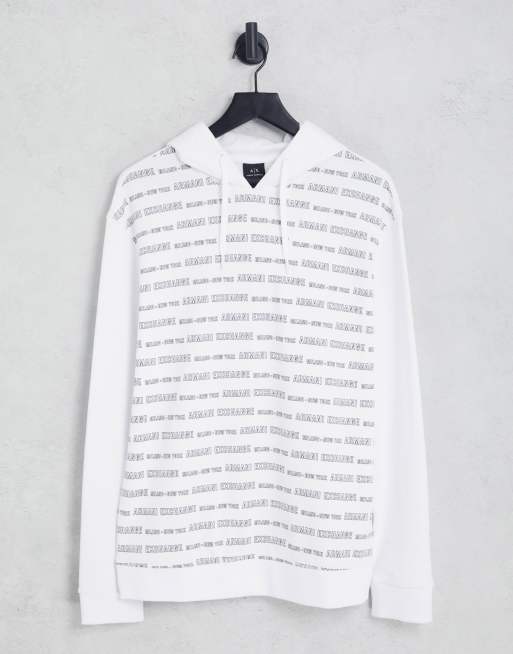 Armani Exchange - Sweat à capuche avec logo imprimé sur l'ensemble - Blanc 