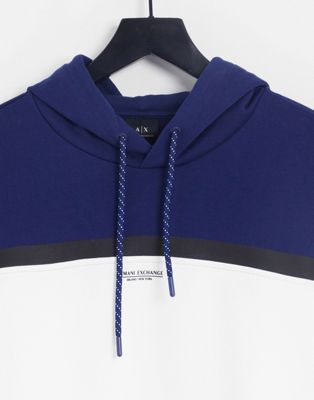Armani Exchange colour block hoodie in navy SUIT 6 - ASOS Price Checker