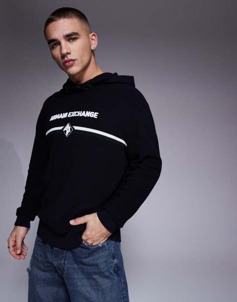 Armani Exchange - Sweat à capuche en maille avec logo sur le devant - Bleu marine - view 1