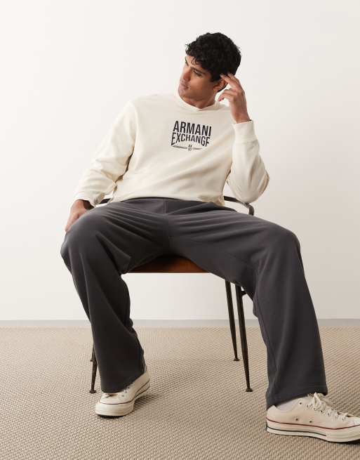Armani Exchange - Sweat à logo sur le devant - Crème, 4 de 5