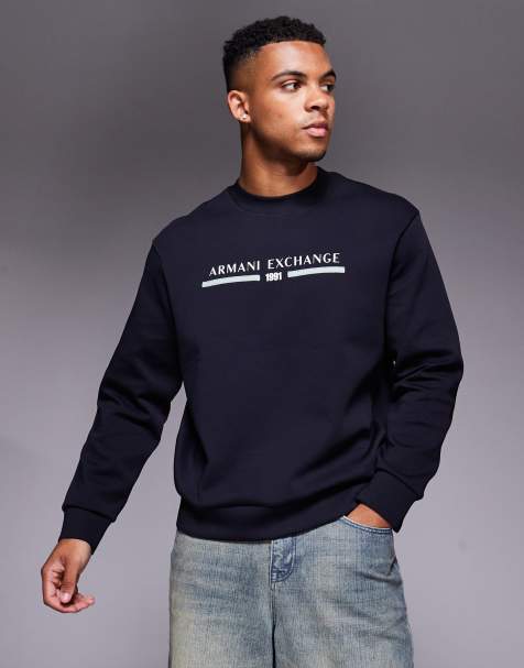 Armani Exchange - Sweat avec logo au centre - Bleu marine - view 1