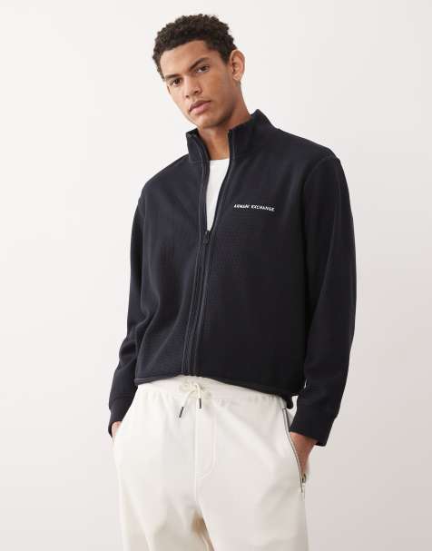 Armani Exchange - Sweat-shirt zippé avec logo sur la poitrine - Bleu marine - view 1