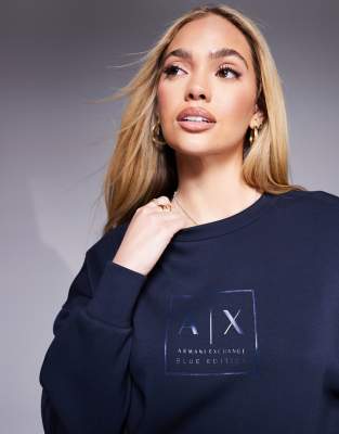 Armani Exchange - Sweatshirt in Marineblau mit mittigem Logo