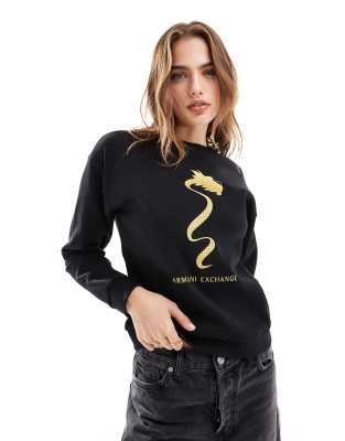 Armani Exchange - Sweatshirt in Schwarz mit Drachenprint