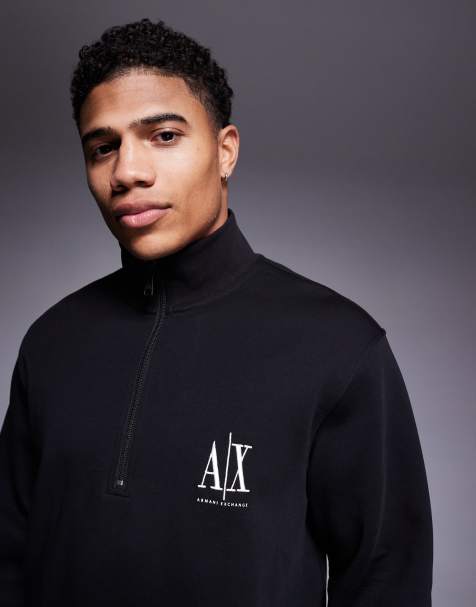 Armani Exchange – Sweatshirt in Schwarz mit Logo und kurzem Reißverschluss - view 1