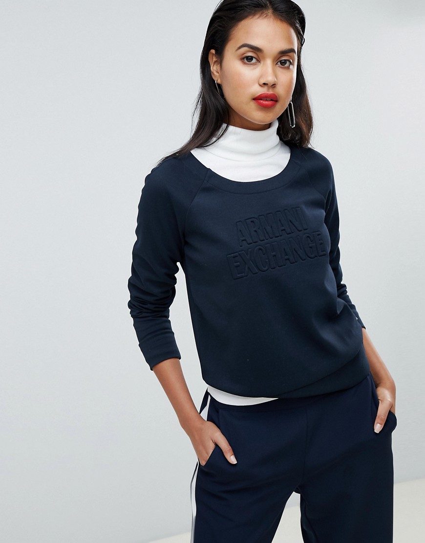 Armani Exchange sweatshirt med präglad logga-Marinblå
