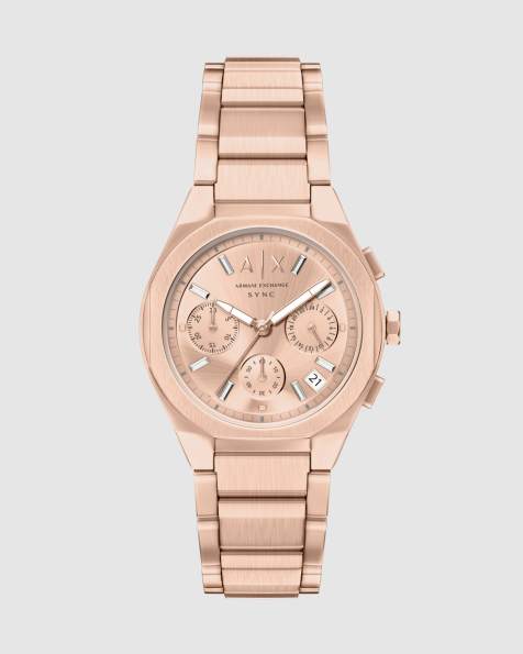Armani Exchange Sync chronograph rose gold-tone stainless steel watch in rose gold - view 1