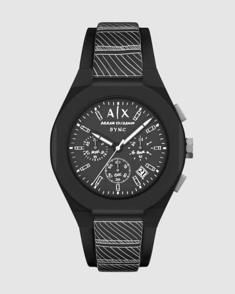 Armani Exchange Sync Chronograph-Uhr aus schwarzem Silikon in Schwarz - view 1