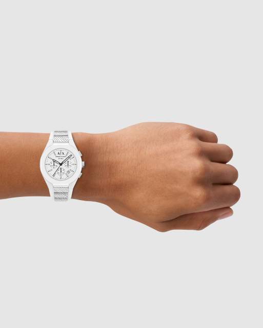 Armani Exchange Sync chronograph white silicone watch in white, 3 of 4