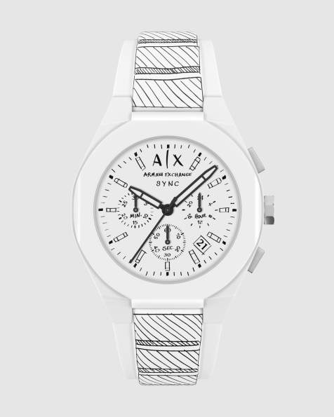 Armani Exchange Sync montre chronographe en silicone blanc - view 1
