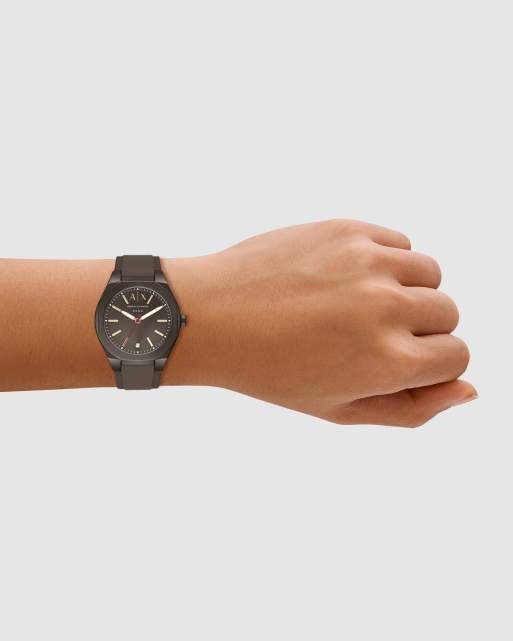 Armani Exchange Sync three-hand brown silicone watch in brown, 3 of 4