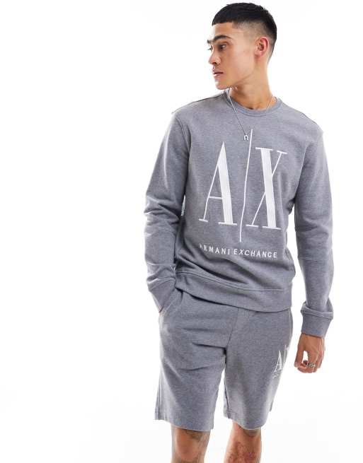 Armani Exchange – Szara melanżowa bluza z dużym logo, część zestawu