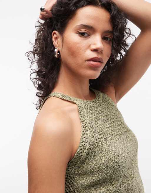 Armani Exchange szydełkowy top z połyskiem w kolorze khaki, 3 z 4