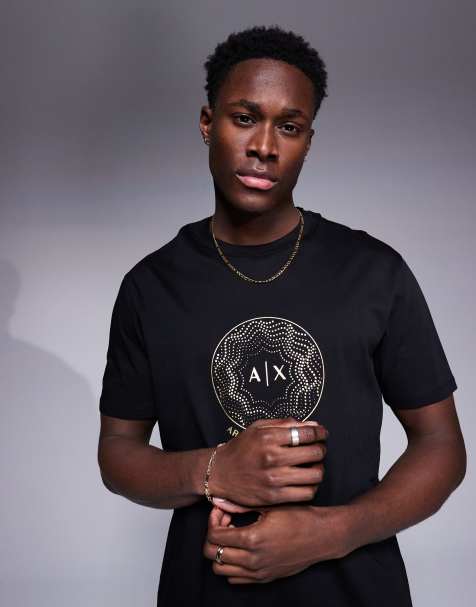 Armani Exchange - T-shirt à logo doré - Noir - view 1