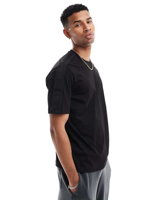 Armani Exchange - T-shirt avec bande griffée sur les épaules - Noir