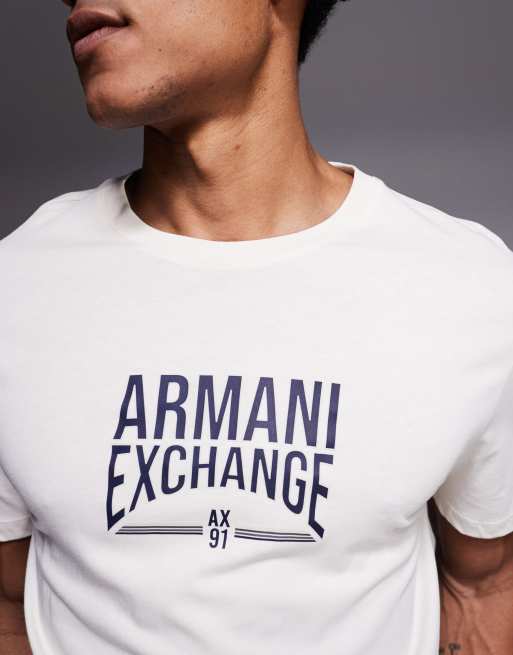 Armani Exchange - T-shirt avec logo au centre - Crème, 5 de 5