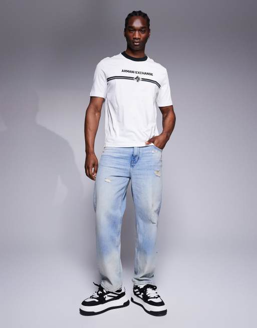 Armani Exchange T shirt avec logo sur le devant et bords contrastants Blanc ASOS