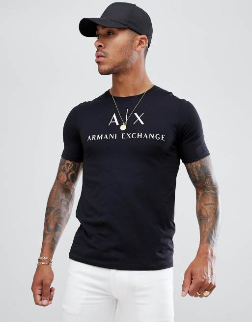 Armani Exchange - T-shirt basic nera con logo