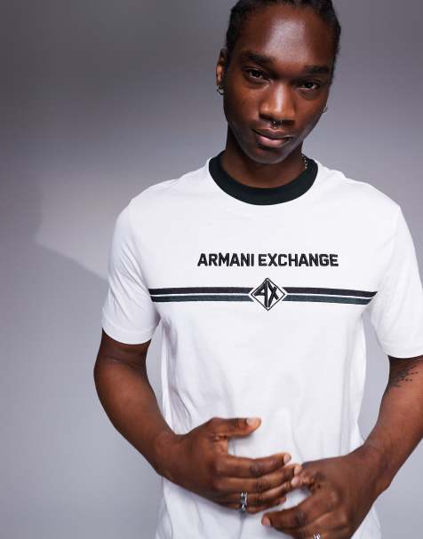 Armani Exchange - T-shirt bianca con bordini a contrasto e logo sul petto - view 1