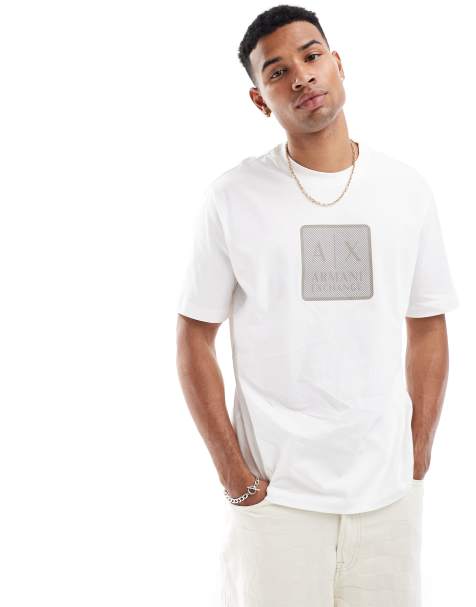 Armani Exchange - T-shirt bianco sporco con logo squadrato - view 1