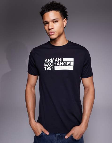 Armani Exchange - T-shirt blu navy con logo al centro - view 1