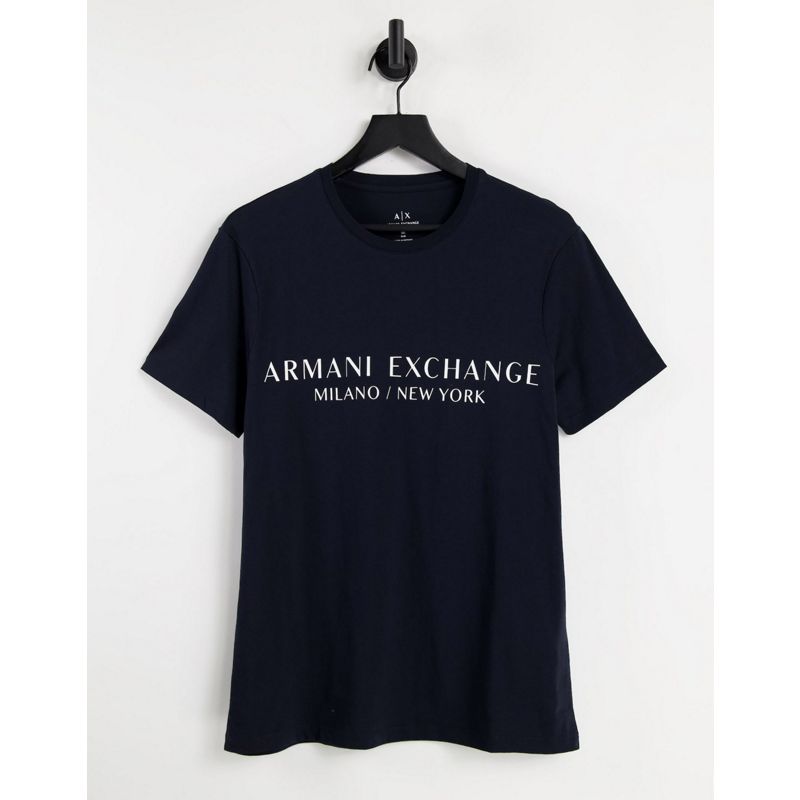 Designer Uomo Armani Exchange - T-shirt blu navy con logo e scritta di città 