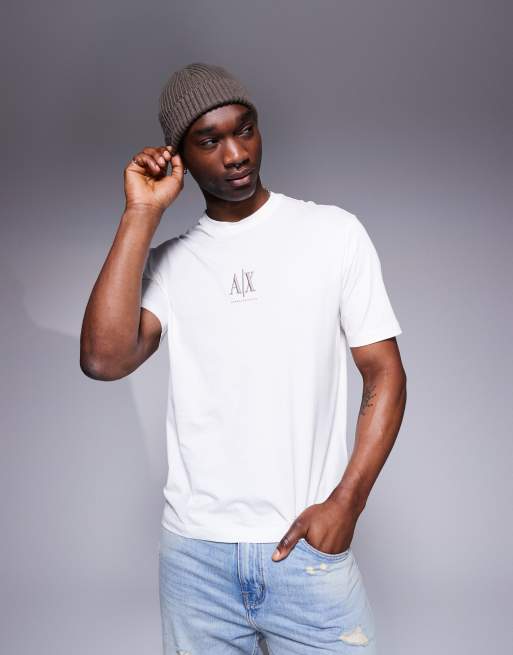 Armani Exchange - T-shirt color bianco sporco con logo centrale
