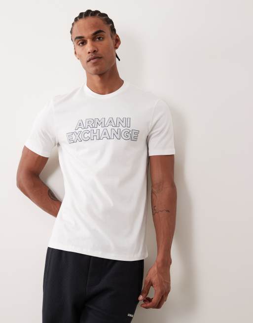 Armani Exchange - T-shirt con logo sul petto bianco sporco, 3 di 5
