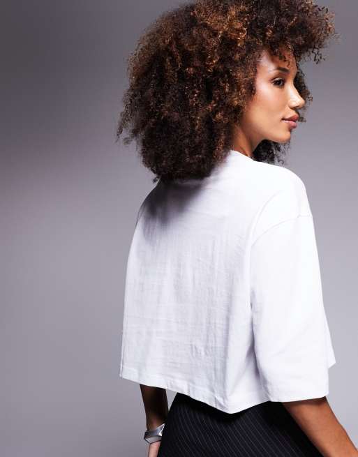 Armani Exchange - T-shirt corta ampia bianca con stampa del logo grande, 3 di 4