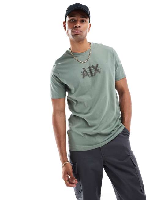 Armani Exchange - T-shirt coupe carrée avec logo sur le devant - Vert, 3 de 4